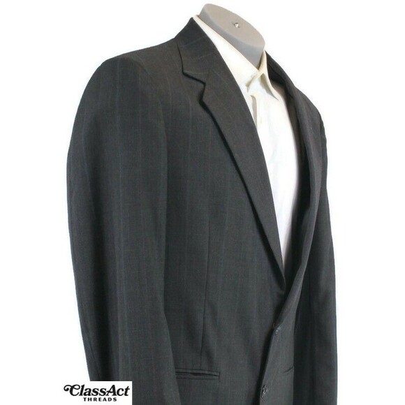 Towncraft Black Striped 2 piece suit Mens Wool Blend 40L Flat Front 34" Waist - Picture 4 of 10